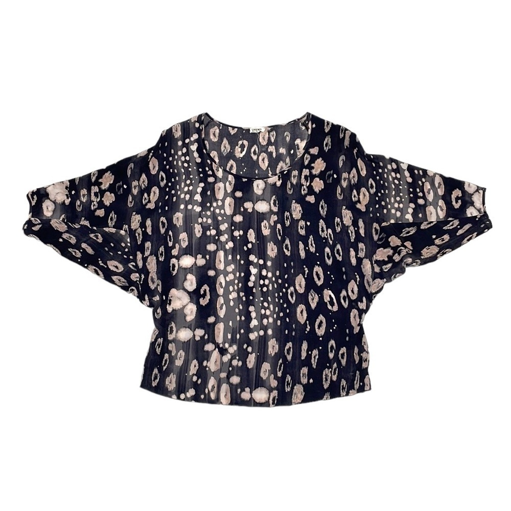 L'AGENCE Top Blouse Silk Printed Black Beige Dolman Sleeve Scoop Neck Size XS